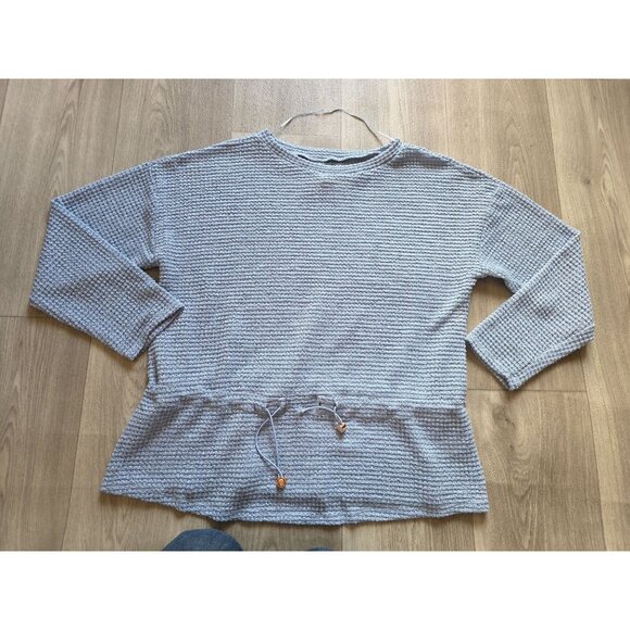 Cupio Light Blue Waffle Knit Long Sleeve Drawstring Waist Top L/G - Picture 2 of 7